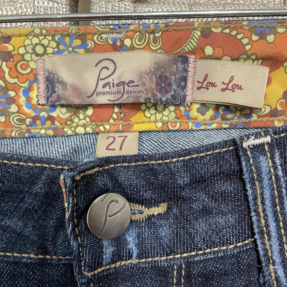 Paige Lou Lou Flare Mid-Rise Jeans Women Size 27 Blue Medium Wash Distress Denim - Picture 7 of 10